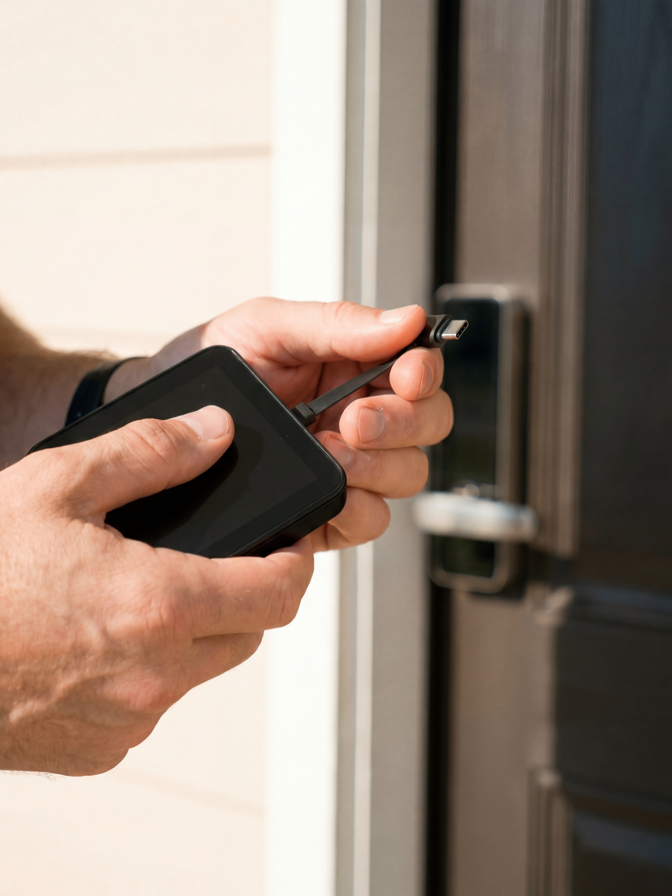 Extending the built-in charging cable near a smart lock